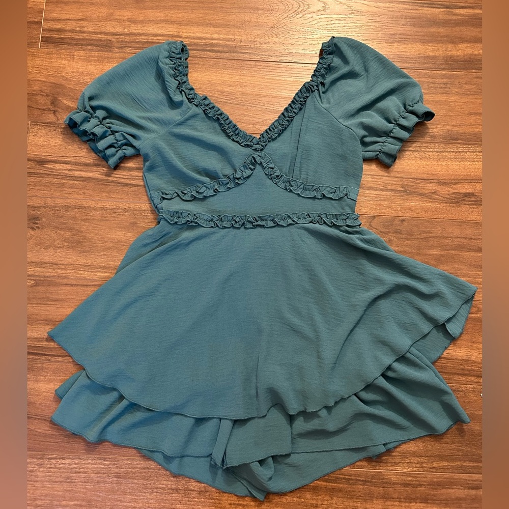 Teal Ruffled Romper - Picture 3 of 9